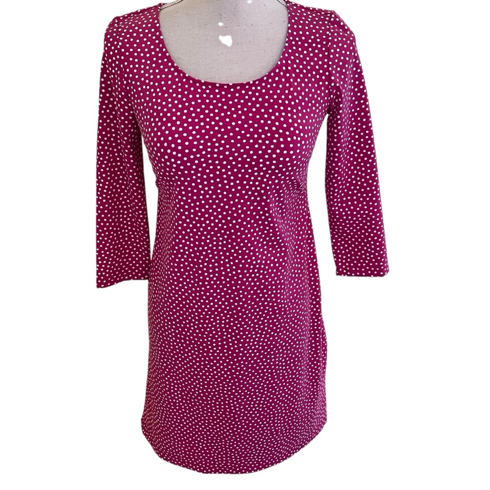 Katherine Way Pink with Small Dots Scoop Neck 3/4Sleeve Sheath Dress XS